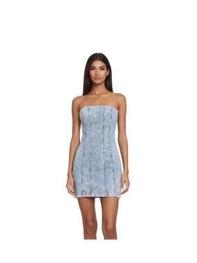 Alice + Olivia Strapless Washed Denim Mini Dress